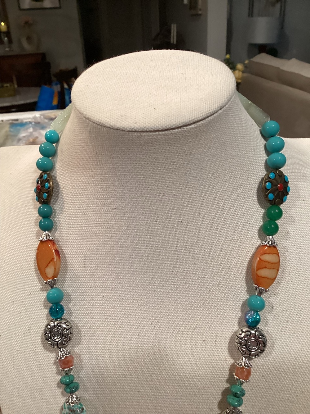 Artisan Crafted Bohemian Multicolor Beaded Necklace Carnelian Stone Accent - Picture 5 of 6